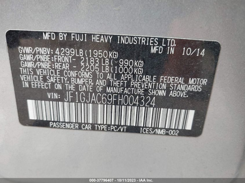 2015 SUBARU IMPREZA SEDAN PREMIUM - JF1GJAC69FH004324