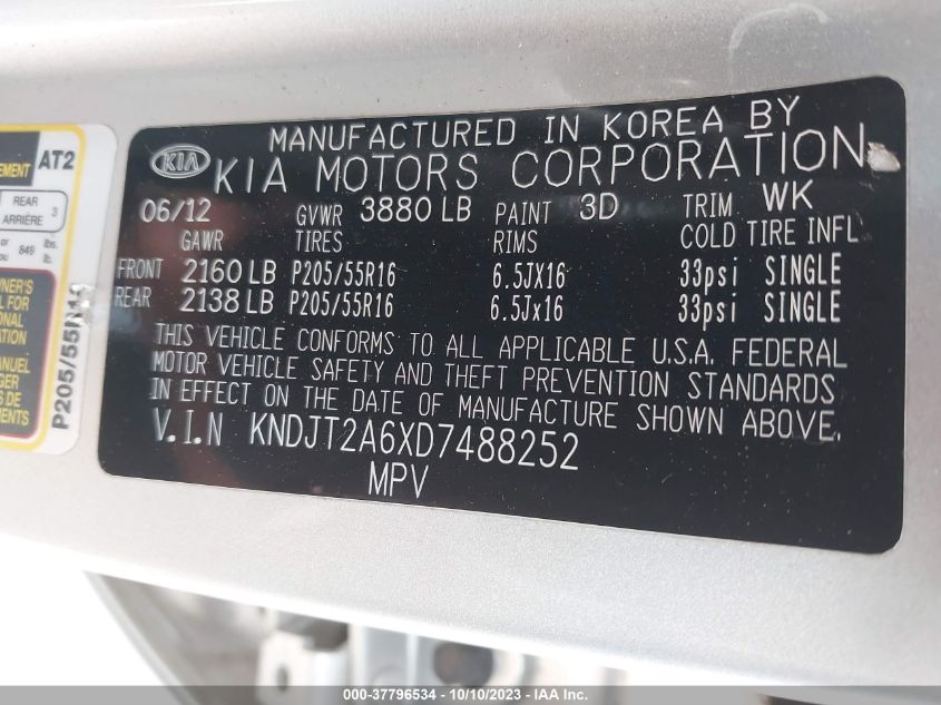2013 KIA SOUL + - KNDJT2A6XD7488252