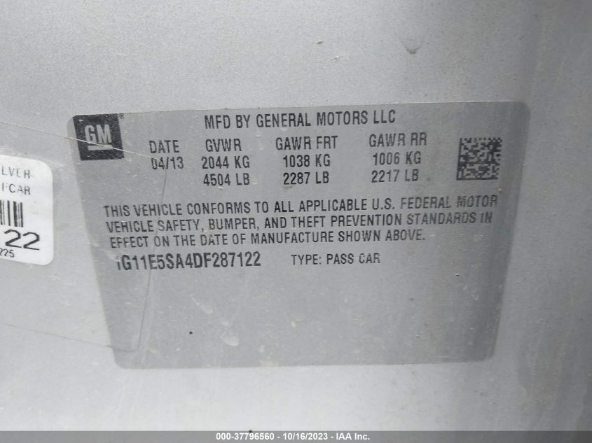 2013 CHEVROLET MALIBU LT - 1G11E5SA4DF287122