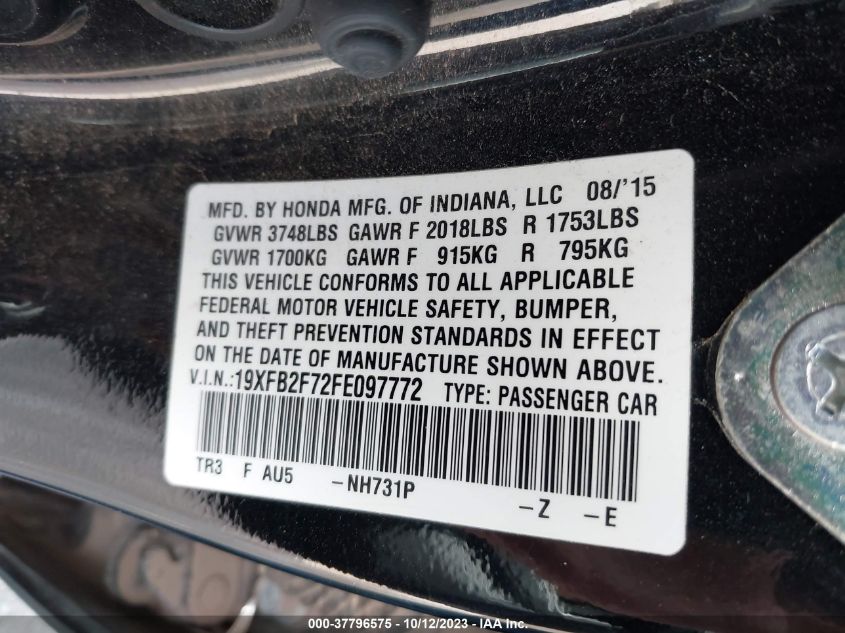 2015 HONDA CIVIC SEDAN SE - 19XFB2F72FE097772