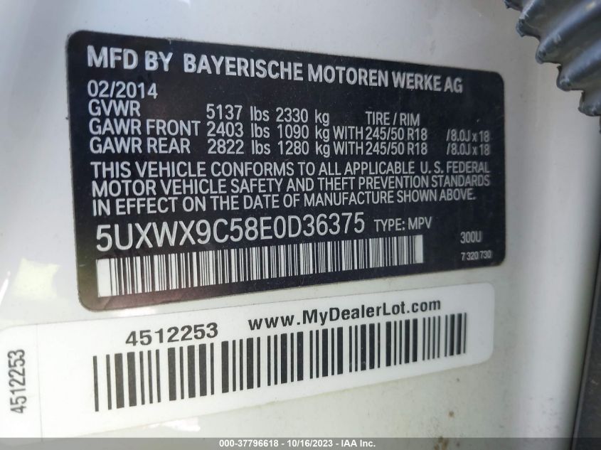 5UXWX9C58E0D36375 2014 BMW X3, photo no. 9