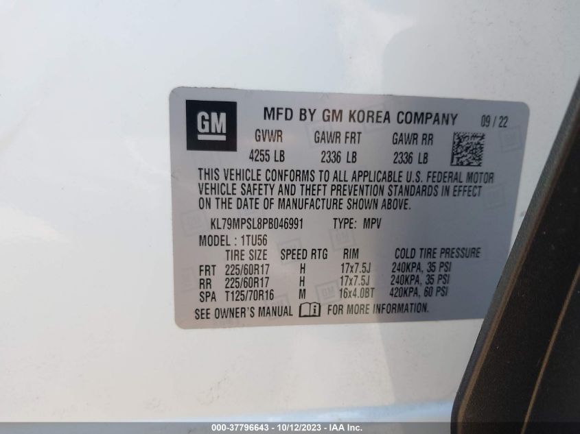 KL79MPSL8PB046991 Chevrolet Trailblazer LT 9