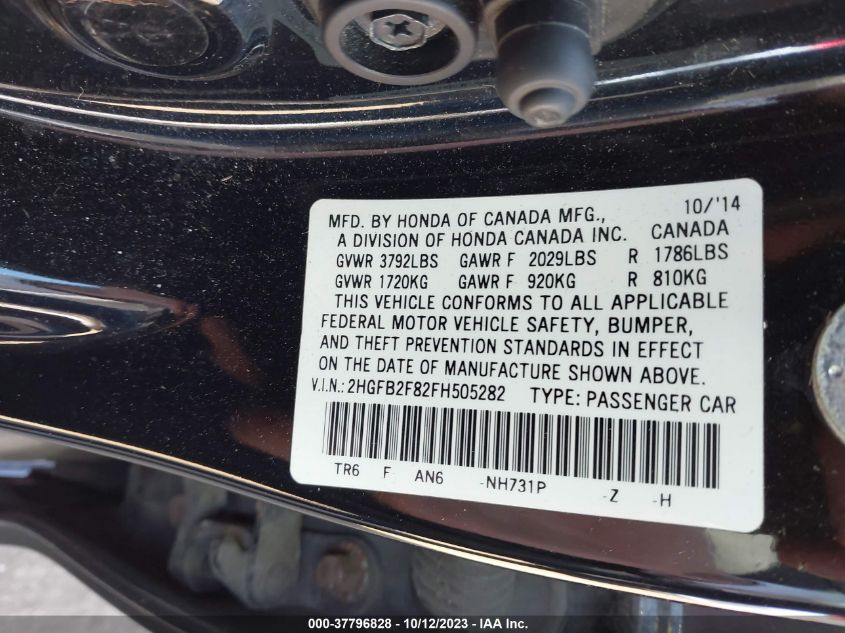 2015 HONDA CIVIC EX - 2HGFB2F82FH505282
