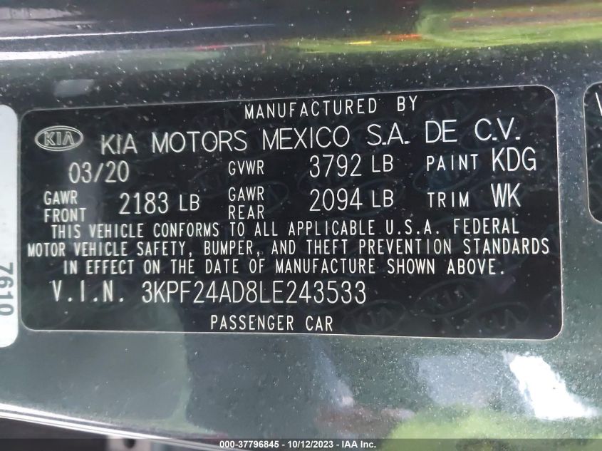 2020 KIA FORTE LXS - 3KPF24AD8LE243533