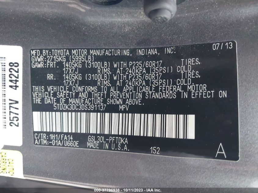 2013 TOYOTA SIENNA L - 5TDZK3DC3DS391137