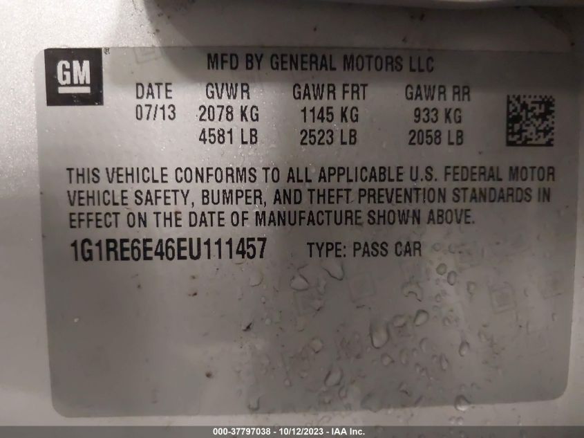 2014 CHEVROLET VOLT - 1G1RE6E46EU111457