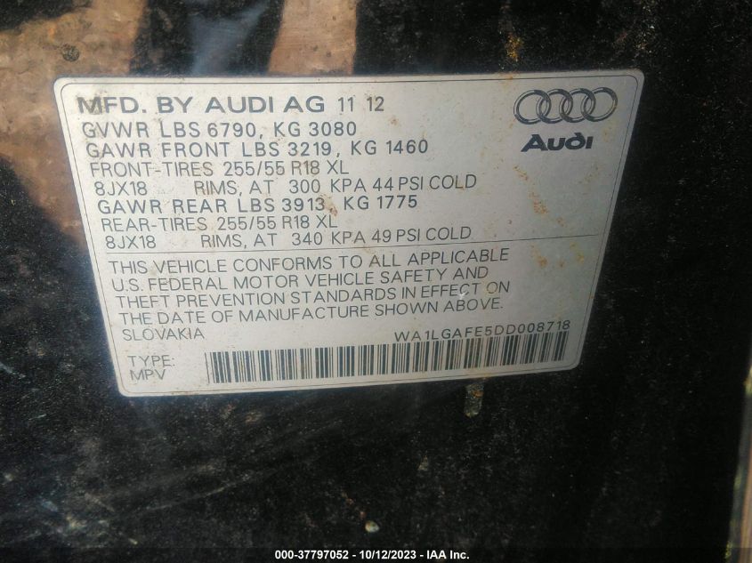 2013 AUDI Q7 3.0T PREMIUM PLUS - WA1LGAFE5DD008718