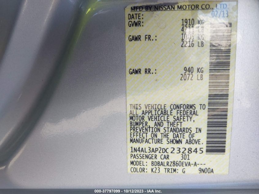 2013 NISSAN ALTIMA 2.5 S - 1N4AL3AP2DC232845