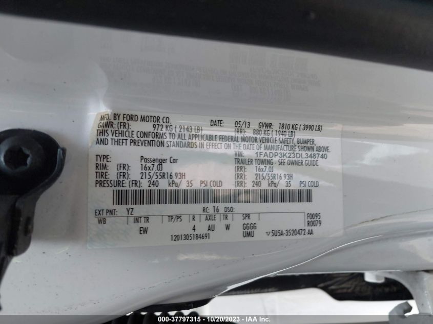 2013 FORD FOCUS SE - 1FADP3K23DL348740