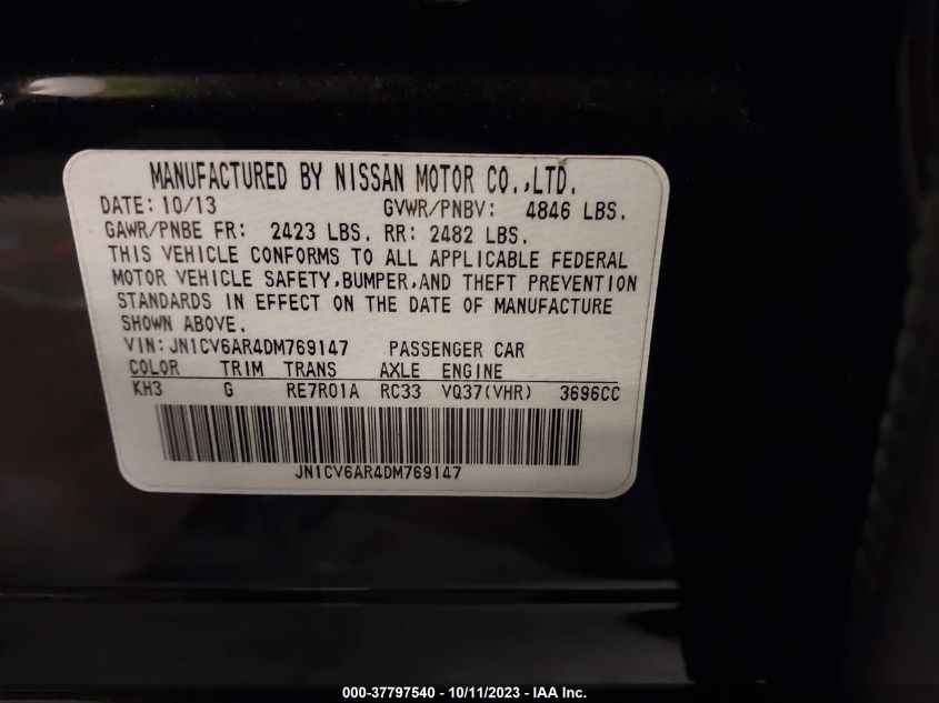 2013 INFINITI G37 SEDAN X JN1CV6AR4DM769147