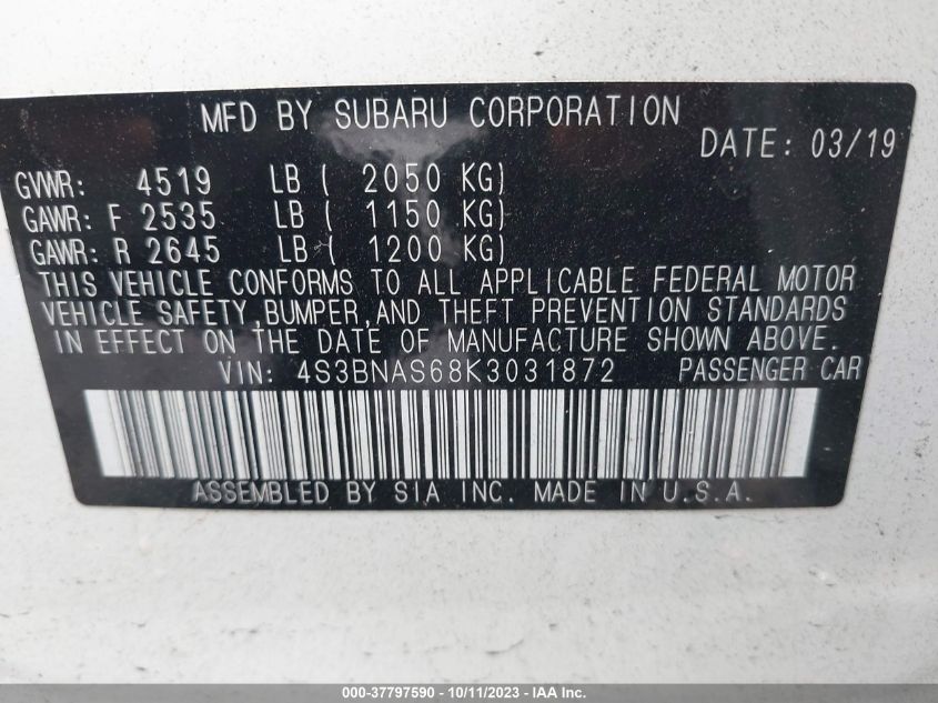 4S3BNAS68K3031872 Subaru Legacy SPORT 9