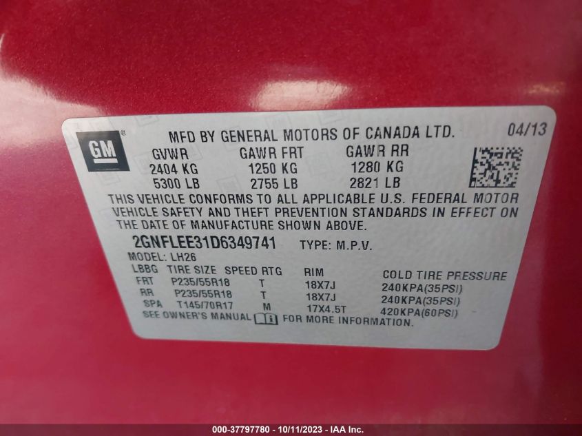 2013 CHEVROLET EQUINOX LT - 2GNFLEE31D6349741
