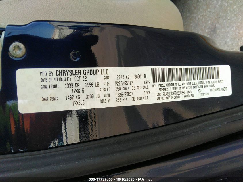 2013 DODGE GRAND CARAVAN SXT - 2C4RDGCG9DR598985
