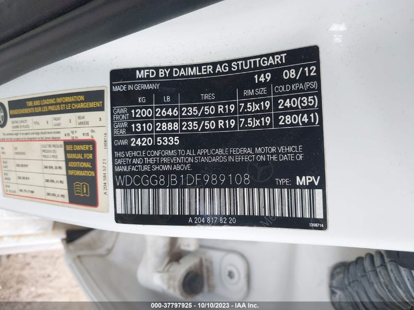 2013 MERCEDES-BENZ GLK-CLASS GLK 350 WDCGG8JB1DF989108