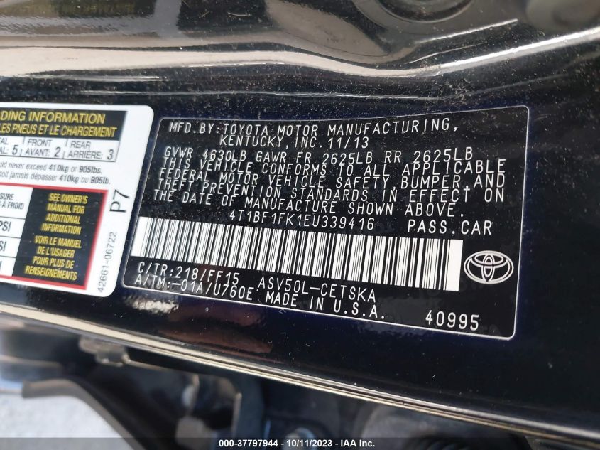 2014 TOYOTA CAMRY L/LE/XLE/SE/SE SPORT - 4T1BF1FK1EU339416