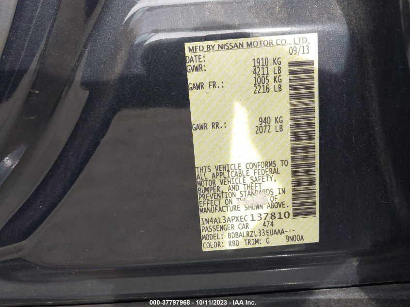 2014 NISSAN ALTIMA 2.5 S - 1N4AL3APXEC137810