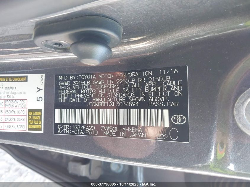 2017 TOYOTA PRIUS TWO/TWO ECO/THREE - JTDKBRFUXH3034894