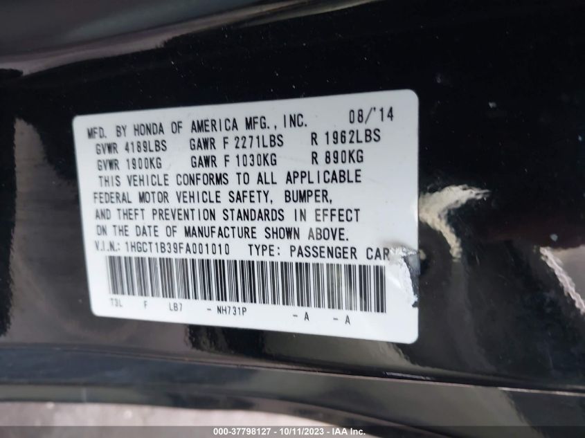 2015 HONDA ACCORD COUPE LX-S 1HGCT1B39FA001010