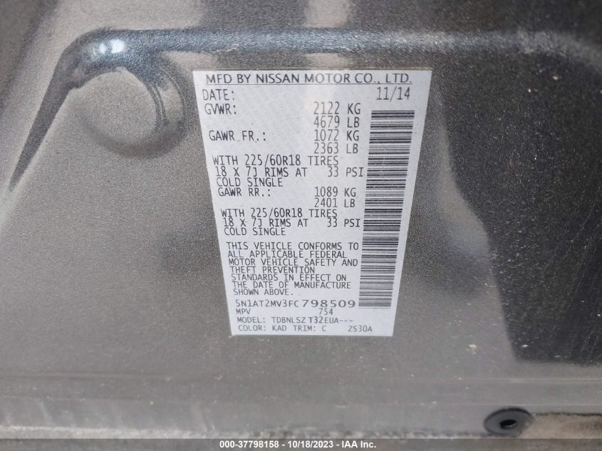 2015 NISSAN ROGUE SL - 5N1AT2MV3FC798509