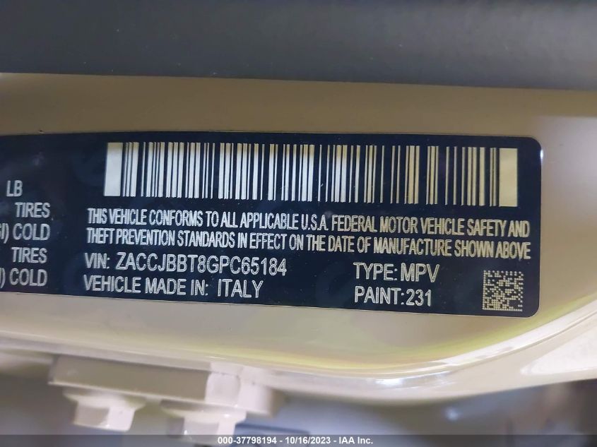 2016 JEEP RENEGADE LATITUDE - ZACCJBBT8GPC65184