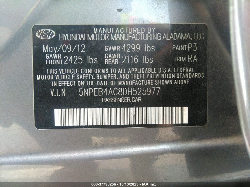 2013 HYUNDAI SONATA GLS - 5NPEB4AC8DH525977