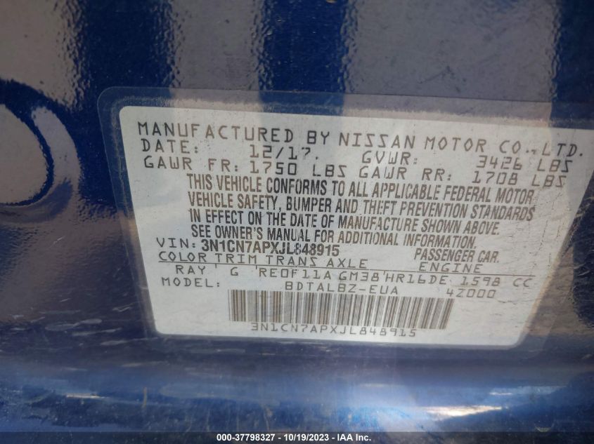 2018 NISSAN VERSA 1.6 SV - 3N1CN7APXJL848915