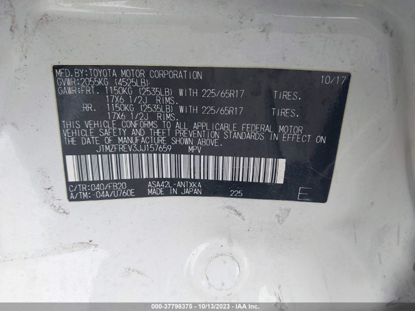 VIN JTMZFREV3JJ157659 2018 TOYOTA RAV4 LE
