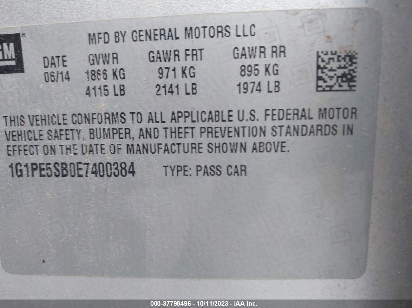 2014 CHEVROLET CRUZE 2LT - 1G1PE5SB0E7400384