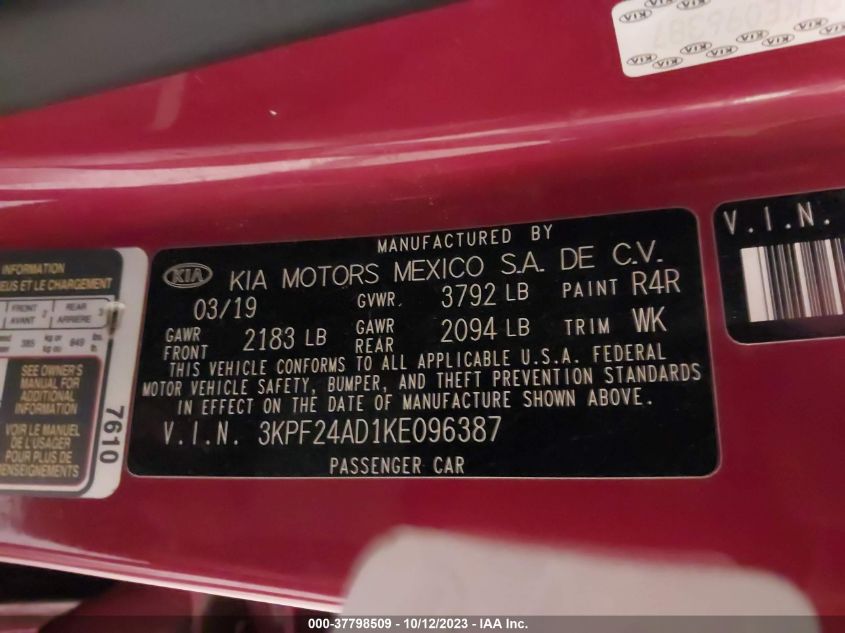 2019 KIA FORTE FE/LX/LXS - 3KPF24AD1KE096387