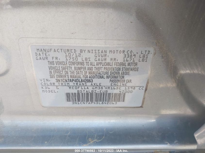 2013 NISSAN VERSA SV - 3N1CN7AP4DL842063