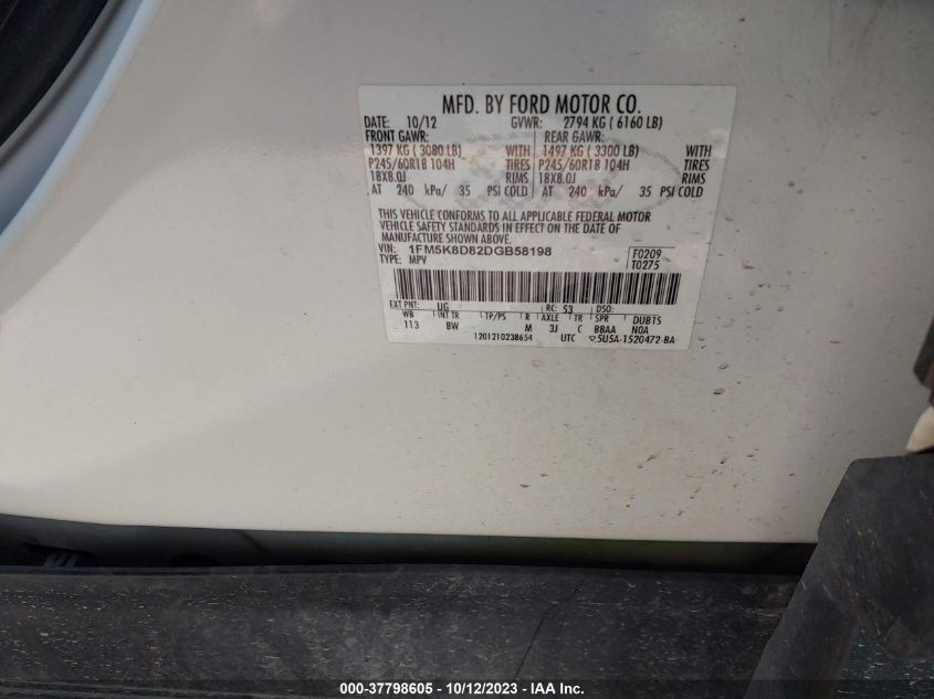 2013 FORD EXPLORER XLT - 1FM5K8D82DGB58198