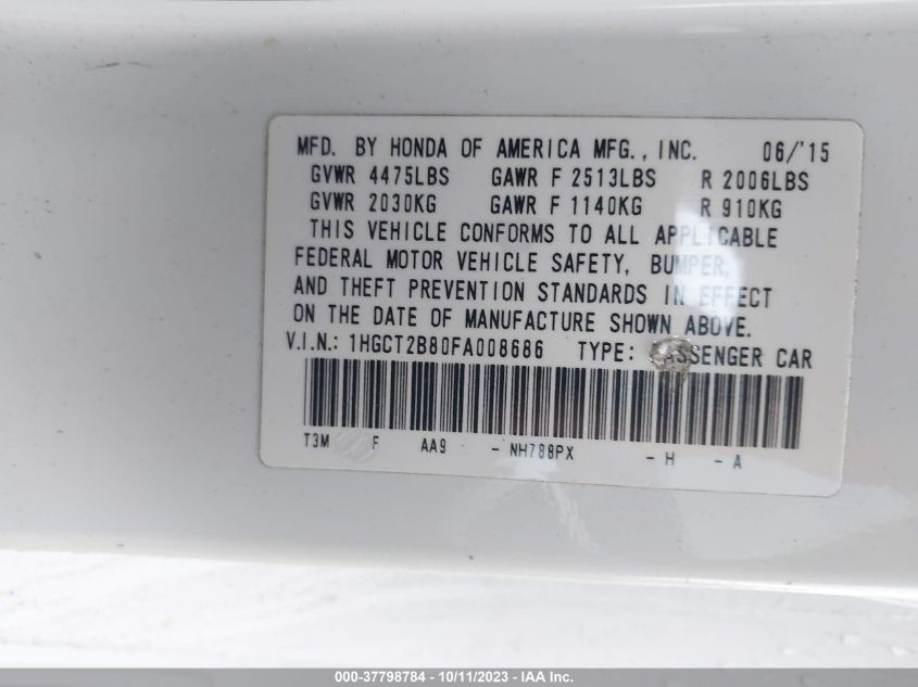 2015 HONDA ACCORD COUPE EX-L 1HGCT2B80FA008686