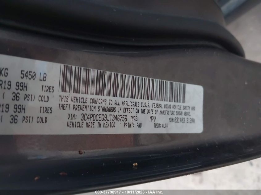 2018 DODGE JOURNEY GT - 3C4PDCEG9JT346756