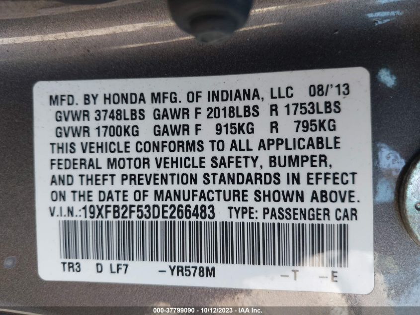 2013 HONDA CIVIC SDN LX 19XFB2F53DE266483