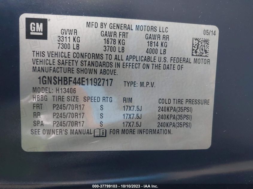 2014 CHEVROLET EXPRESS PASSENGER LS - 1GNSHBF44E1192717