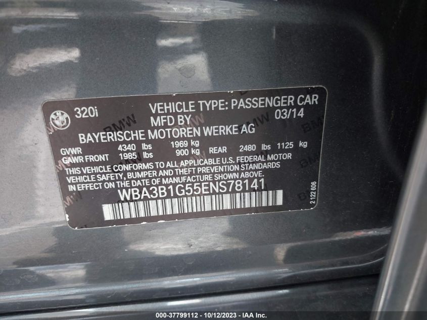 2014 BMW 3 SERIES 320I - WBA3B1G55ENS78141