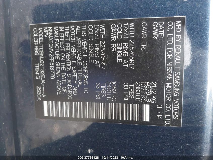 2015 NISSAN ROGUE SV - KNMAT2MV2FP513778