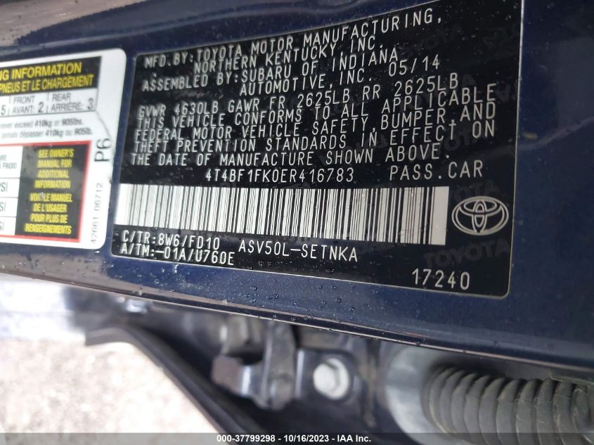 2014 TOYOTA CAMRY L/LE/XLE/SE/SE SPORT - 4T4BF1FK0ER416783