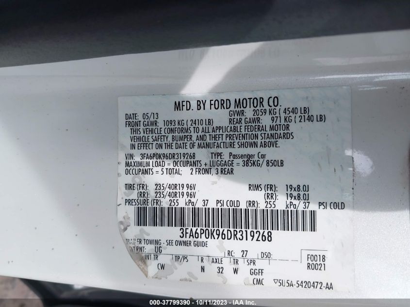 2013 FORD FUSION TITANIUM - 3FA6P0K96DR319268