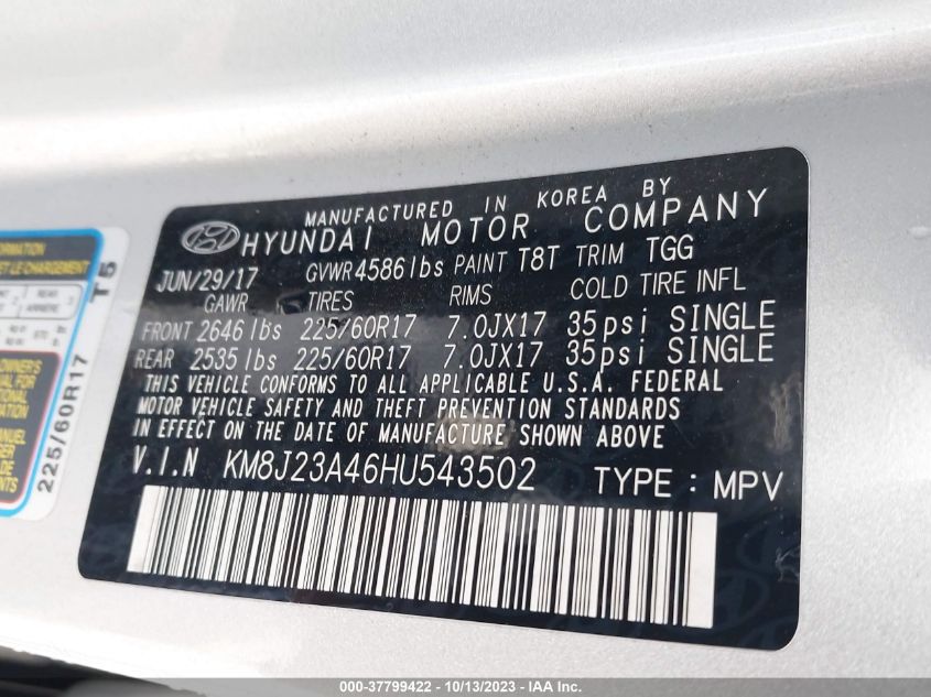 2017 HYUNDAI TUCSON SE - KM8J23A46HU543502