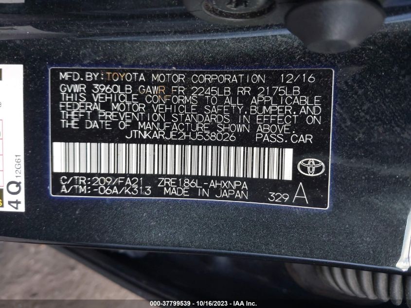2017 TOYOTA COROLLA IM - JTNKARJE2HJ538026