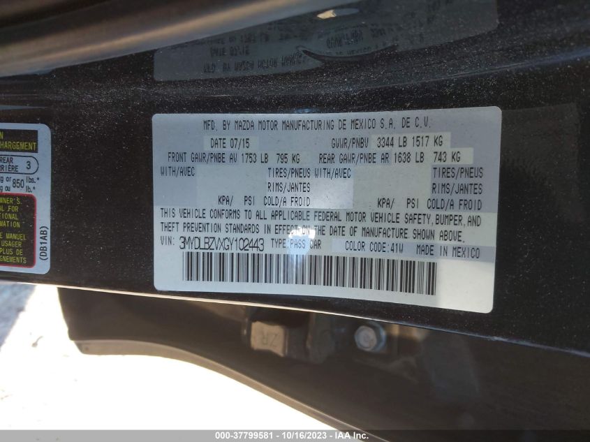 2016 TOYOTA SCION IA 3MYDLBZVXGY102443