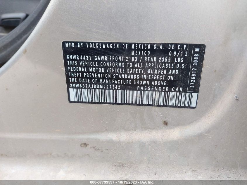 2013 VOLKSWAGEN JETTA SEDAN HYBRID SEL 3VW637AJ8DM227342