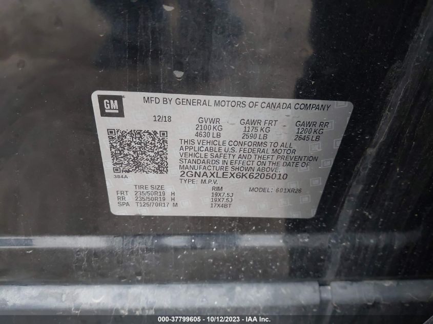 2019 CHEVROLET EQUINOX LT - 2GNAXLEX6K6205010