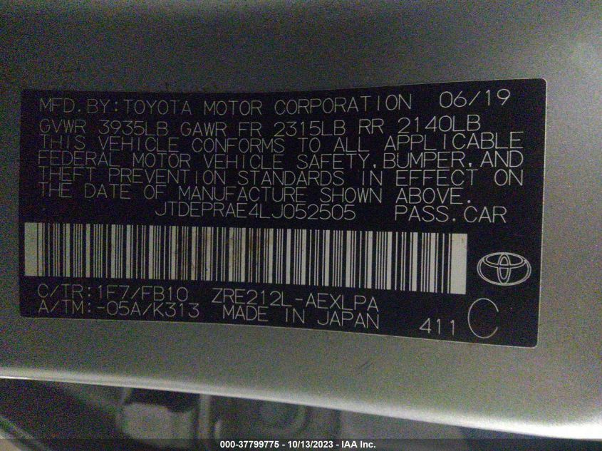 2020 TOYOTA COROLLA LE - JTDEPRAE4LJ052505