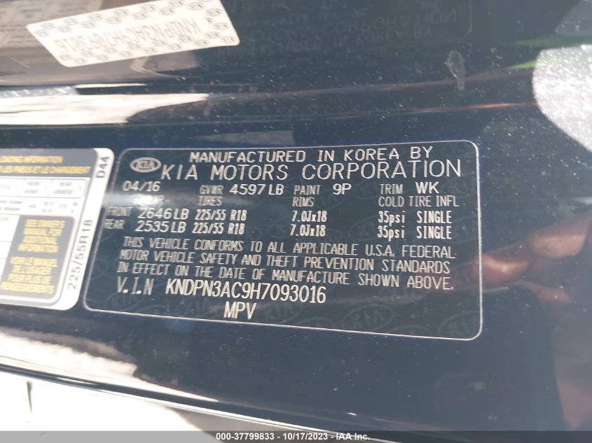 2017 KIA SPORTAGE EX - KNDPN3AC9H7093016