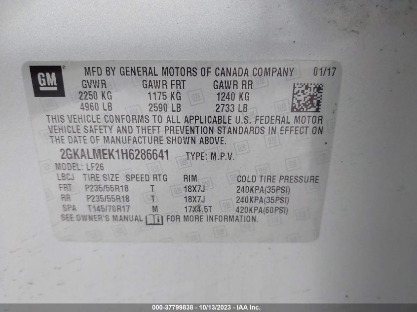 2017 GMC TERRAIN SLE - 2GKALMEK1H6286641