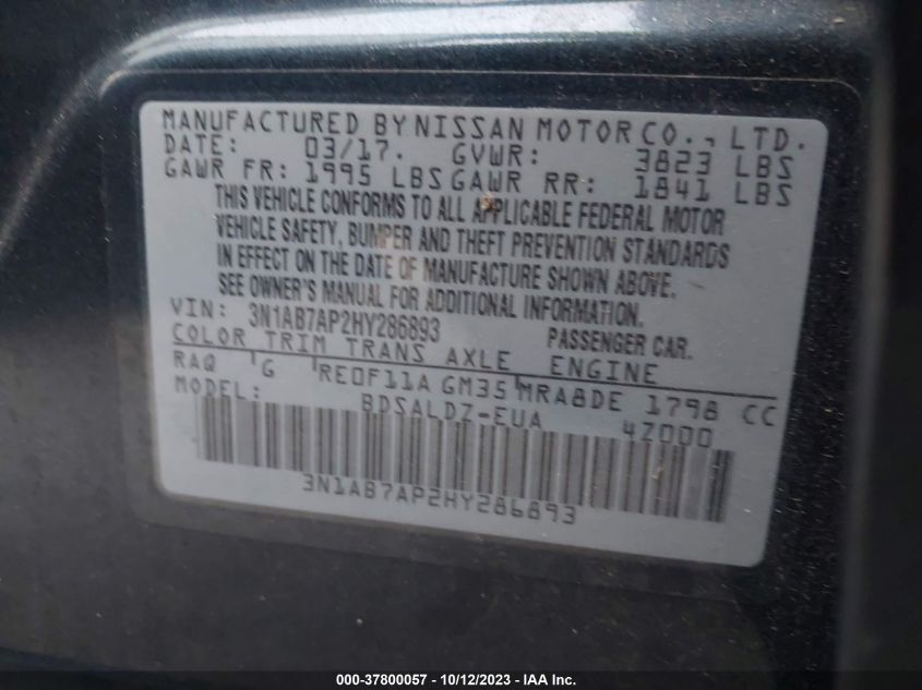 2017 NISSAN SENTRA S/SV/SR/SL - 3N1AB7AP2HY286893