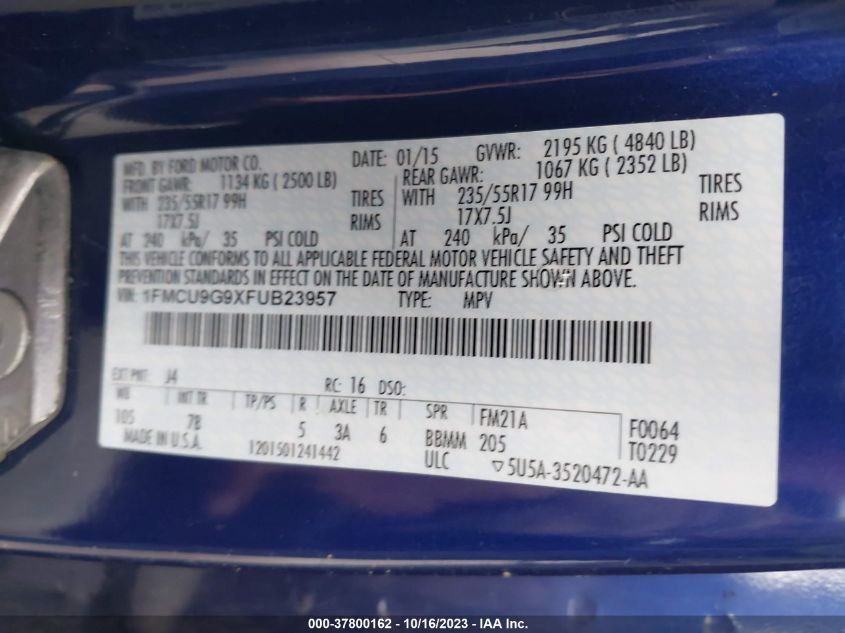 2015 FORD ESCAPE SE - 1FMCU9G9XFUB23297