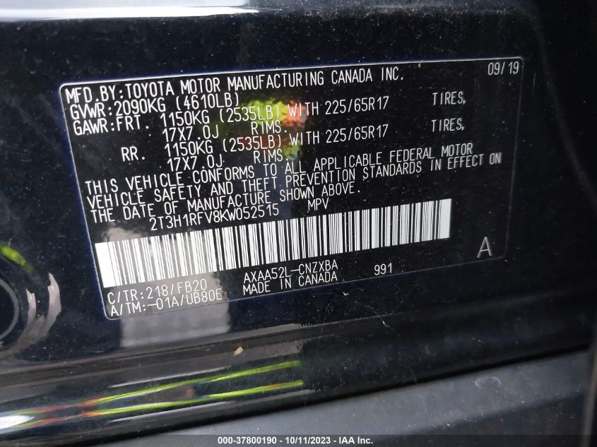 2019 TOYOTA RAV4 LE - 2T3H1RFV8KW052515